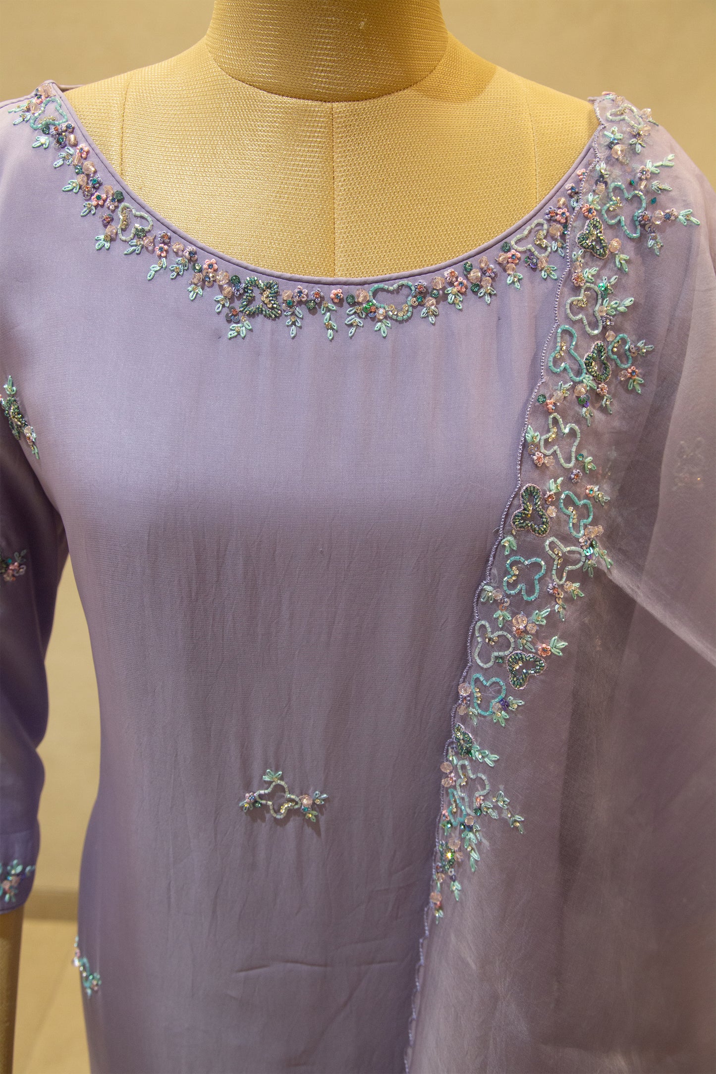 Purple Hand Embroidered Semi- Stitched Salwar Set