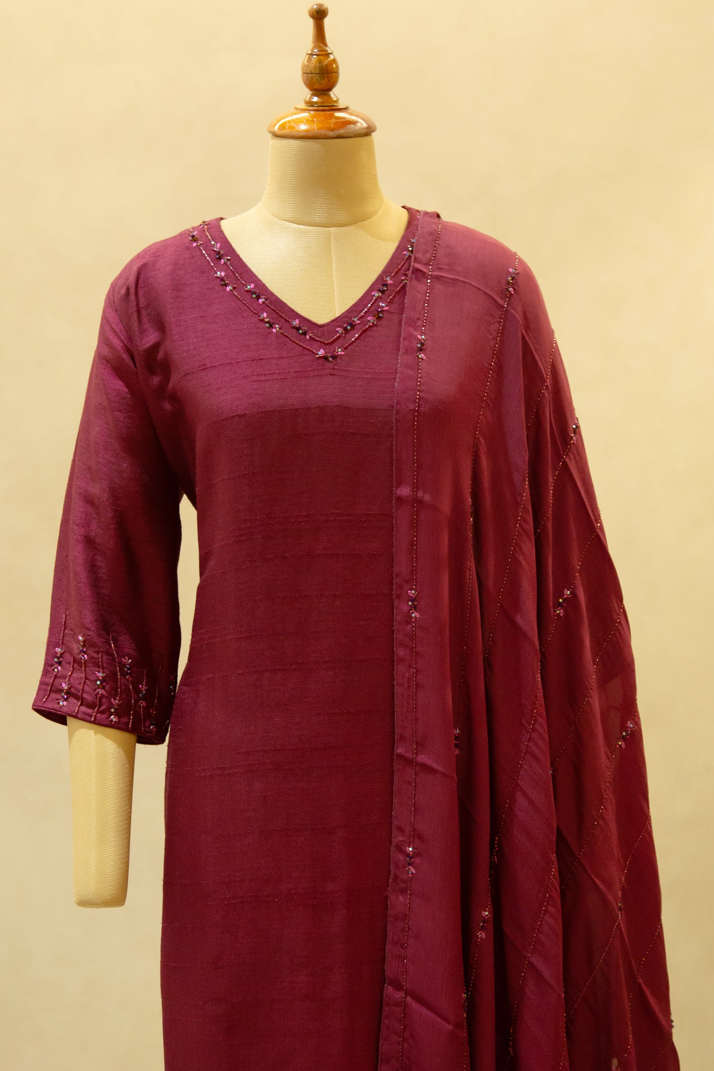 Maroon Semi - Stitched Salwar Set