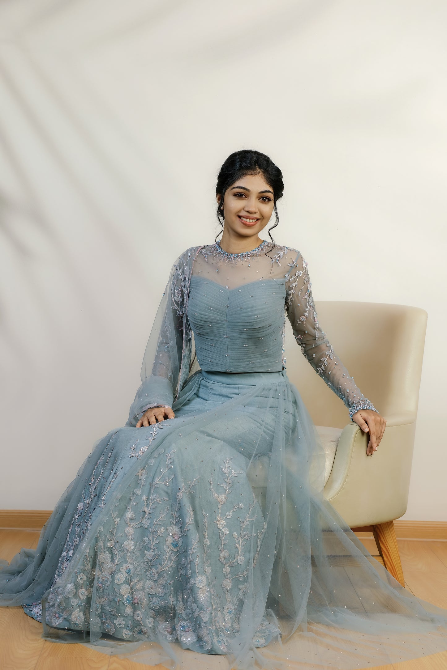 Paris pale grey-blue lehenga