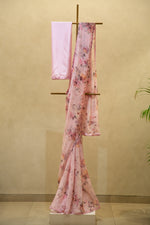Floral Printed Chiffon Saree With Hand Embroidery