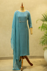 Teal Blue Georgette Semi Stitched Salwar Set