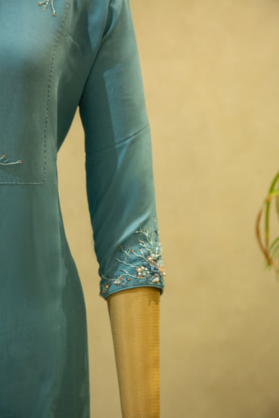 Teal Blue Georgette Semi Stitched Salwar Set