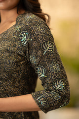 Ajrakh Cotton Hand Embroidered Kurti