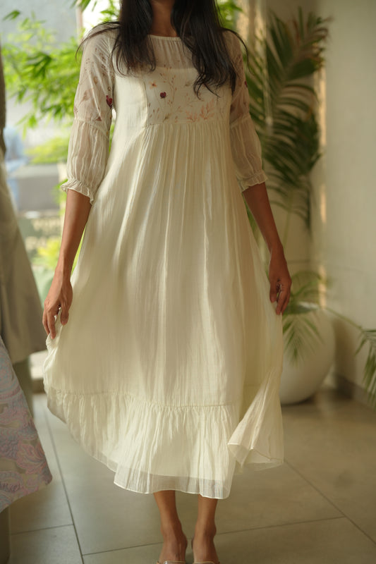 Pale green printed chanderi frock