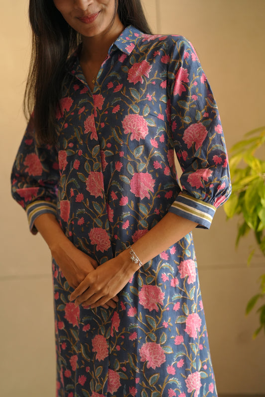 Blue Floral Printed Frock