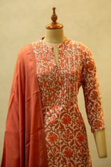 Brick Red Chanderi Semi Stitched Salwar Set