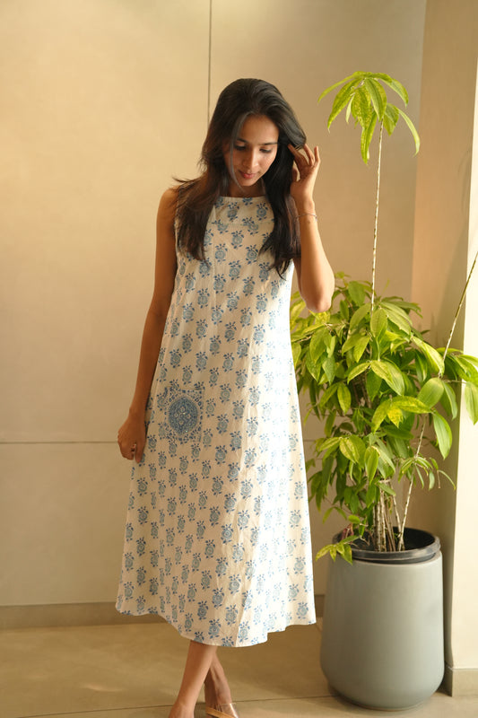 blue printed frock