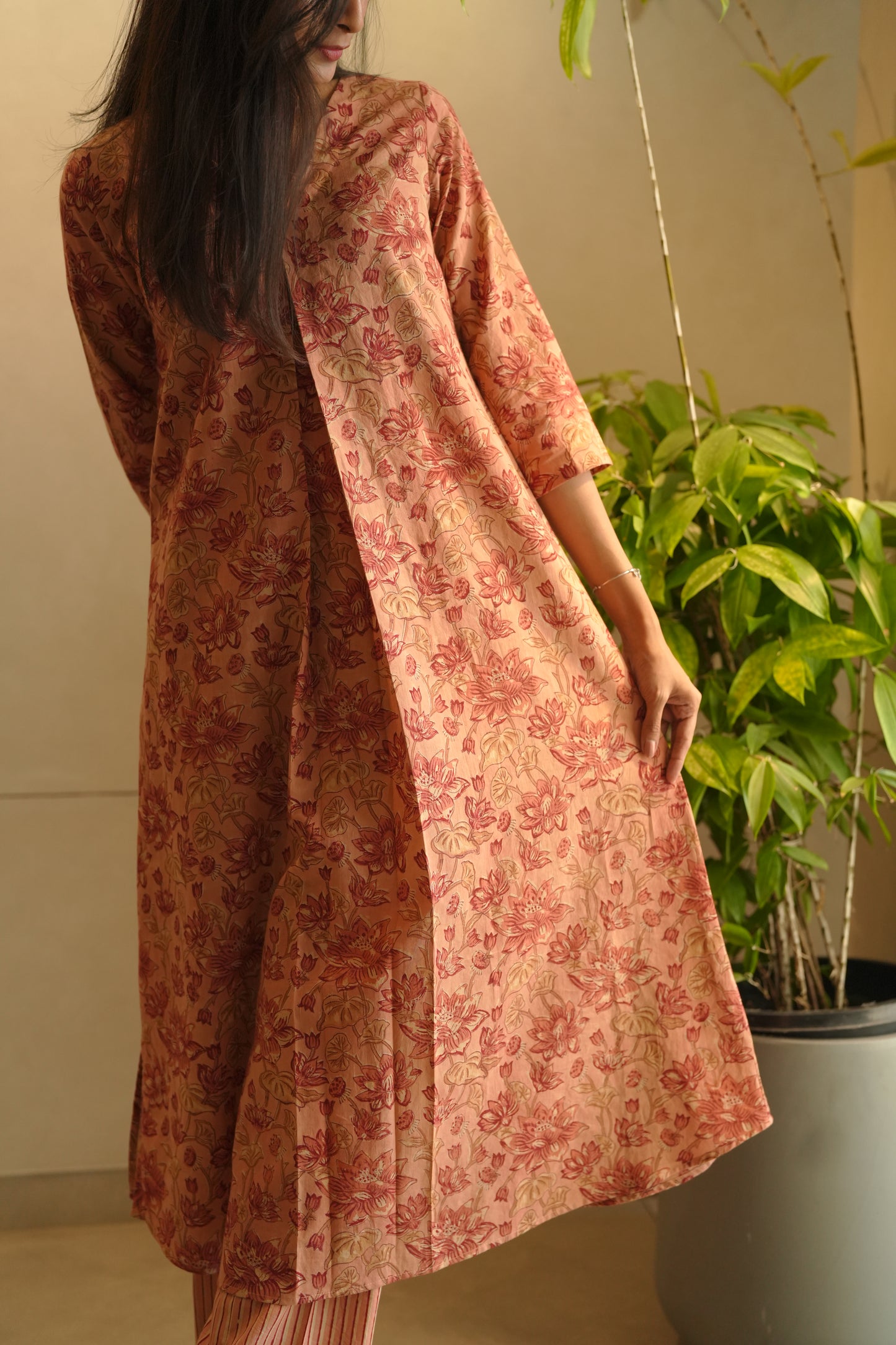 Floral printed dark peach co-ord set