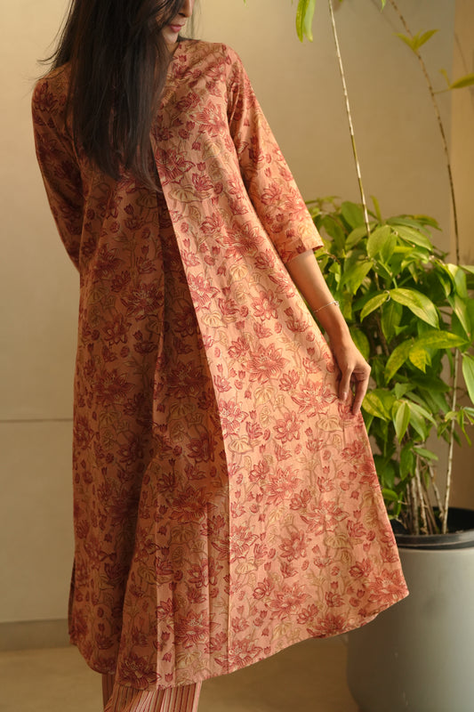 Floral printed dark peach co-ord set