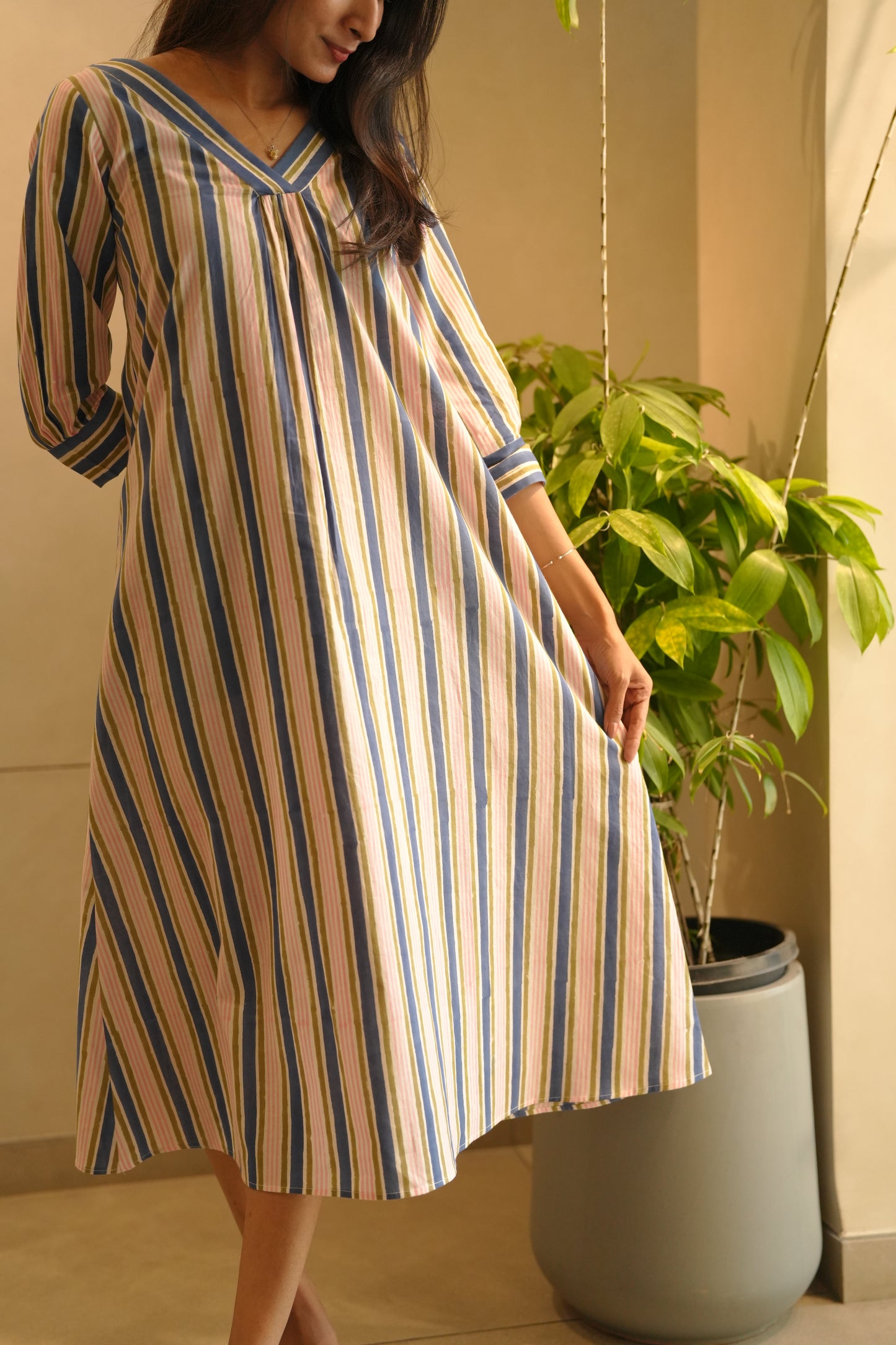 Multicolored striped cotton frock