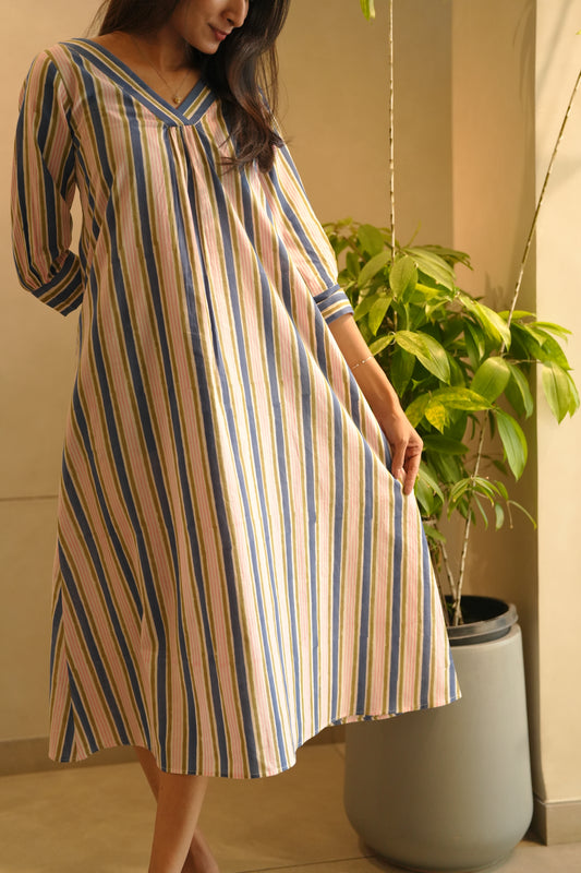 Multicolored striped cotton frock