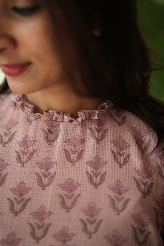 Lavender Printed Kota frock