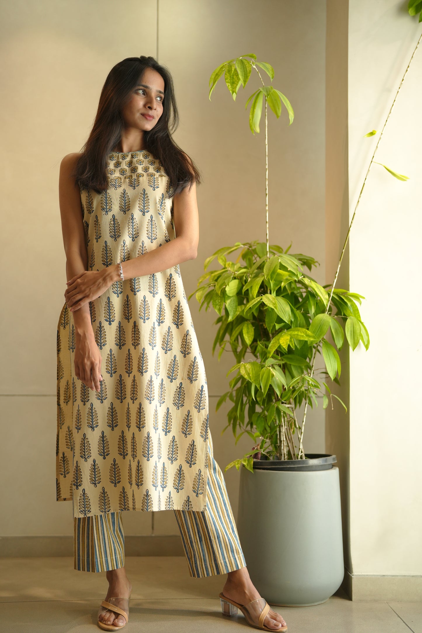 Cream Printed Cotton Co-ord set