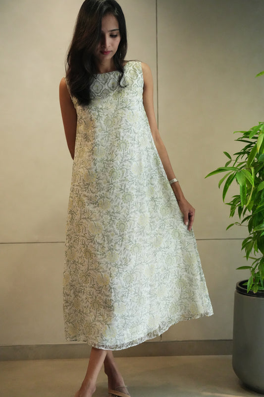 Off white with yellow and green printed kotta