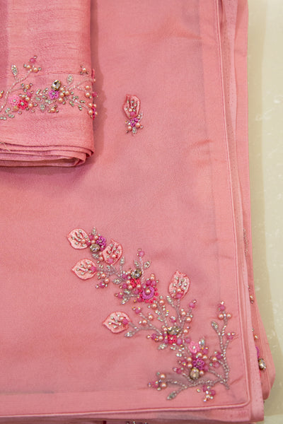 Satin Georgette Hand Embroidered Saree