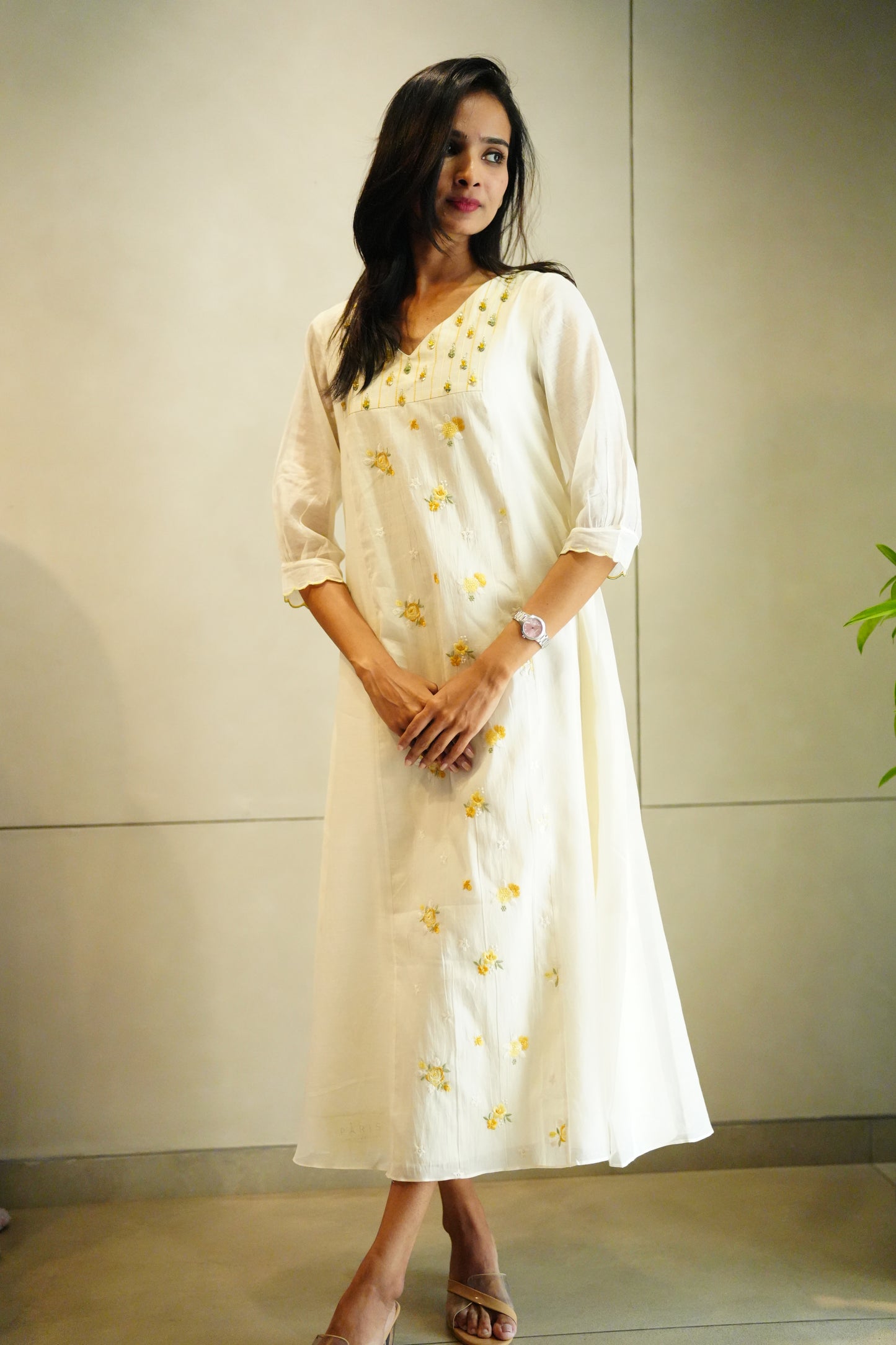 Off white chanderi frock