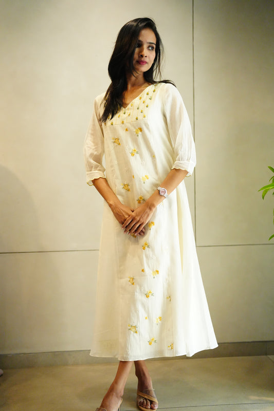 Off white chanderi frock