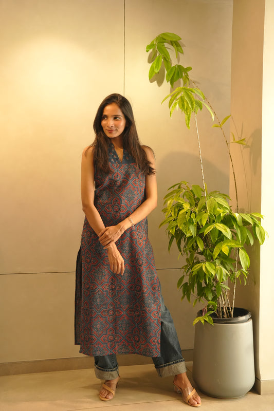 Blue Ajrakh Kurthi