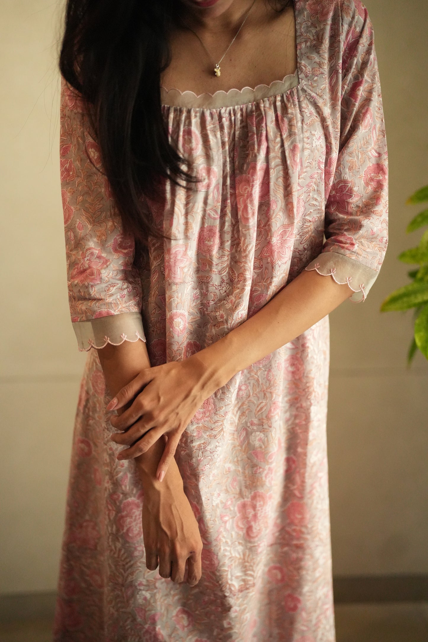 pink and ash printed cotton Top