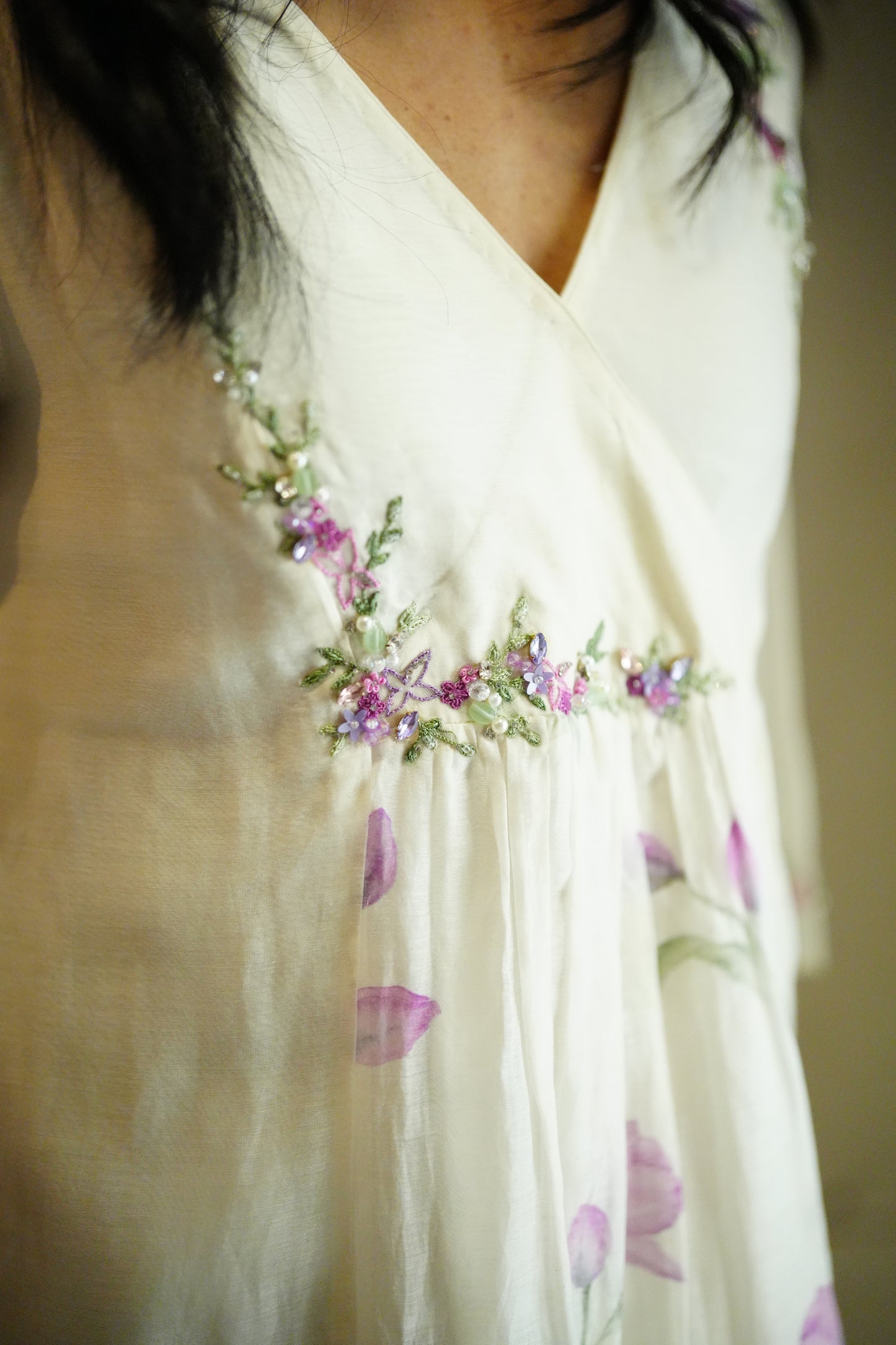 Offwhite- lavender chandheri frock