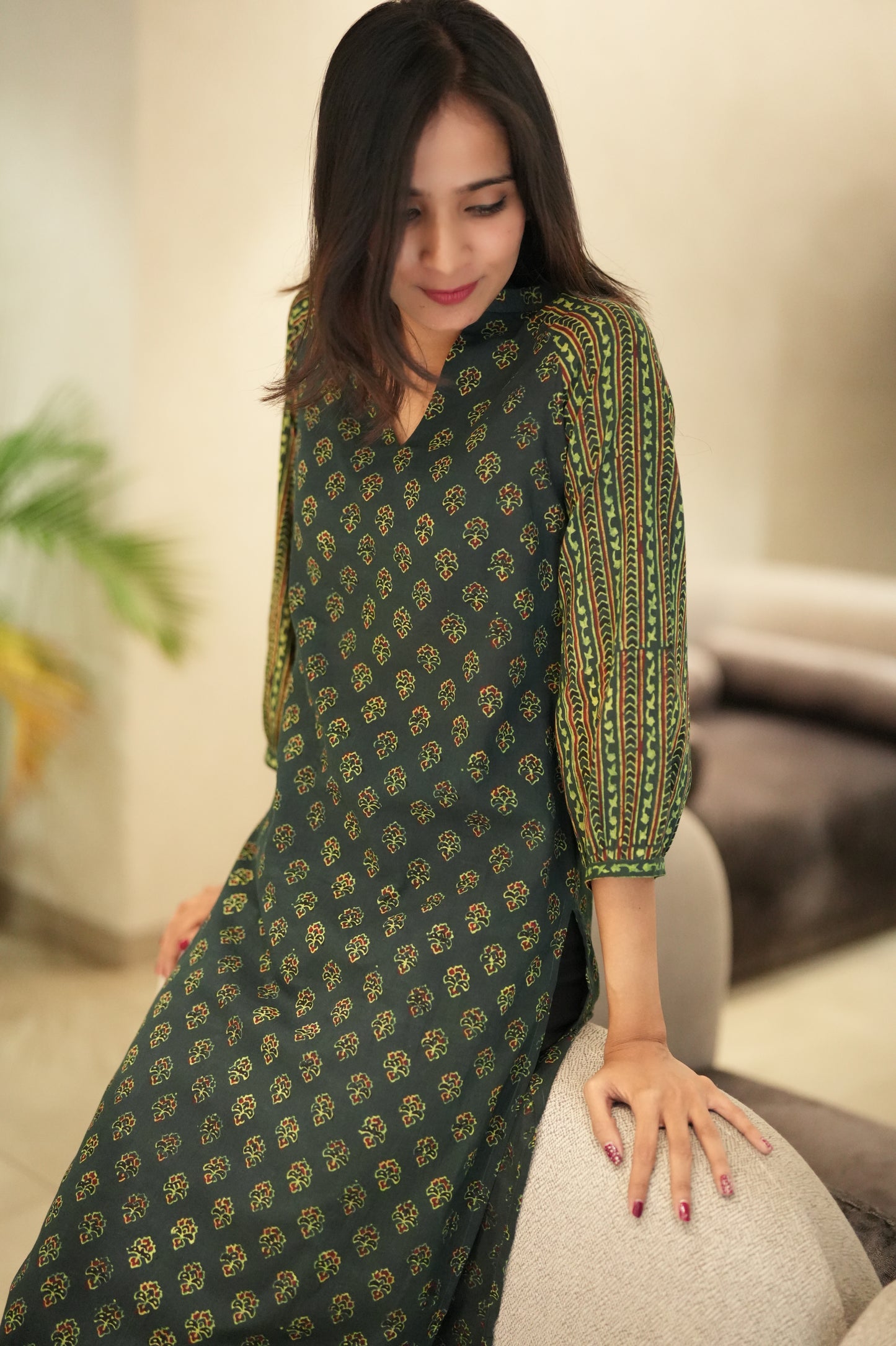 Green Ajrakh Kurta