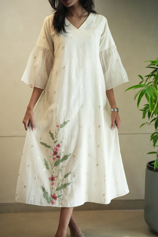 chanderi golden butta frock