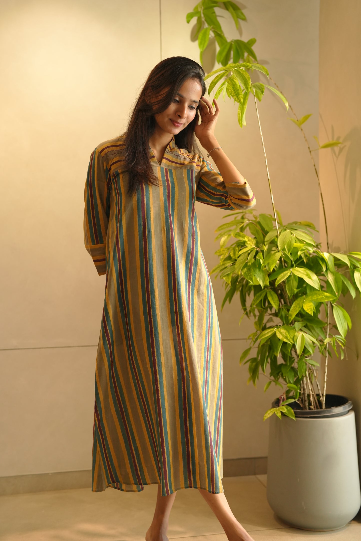 Multicolored striped cotton frock