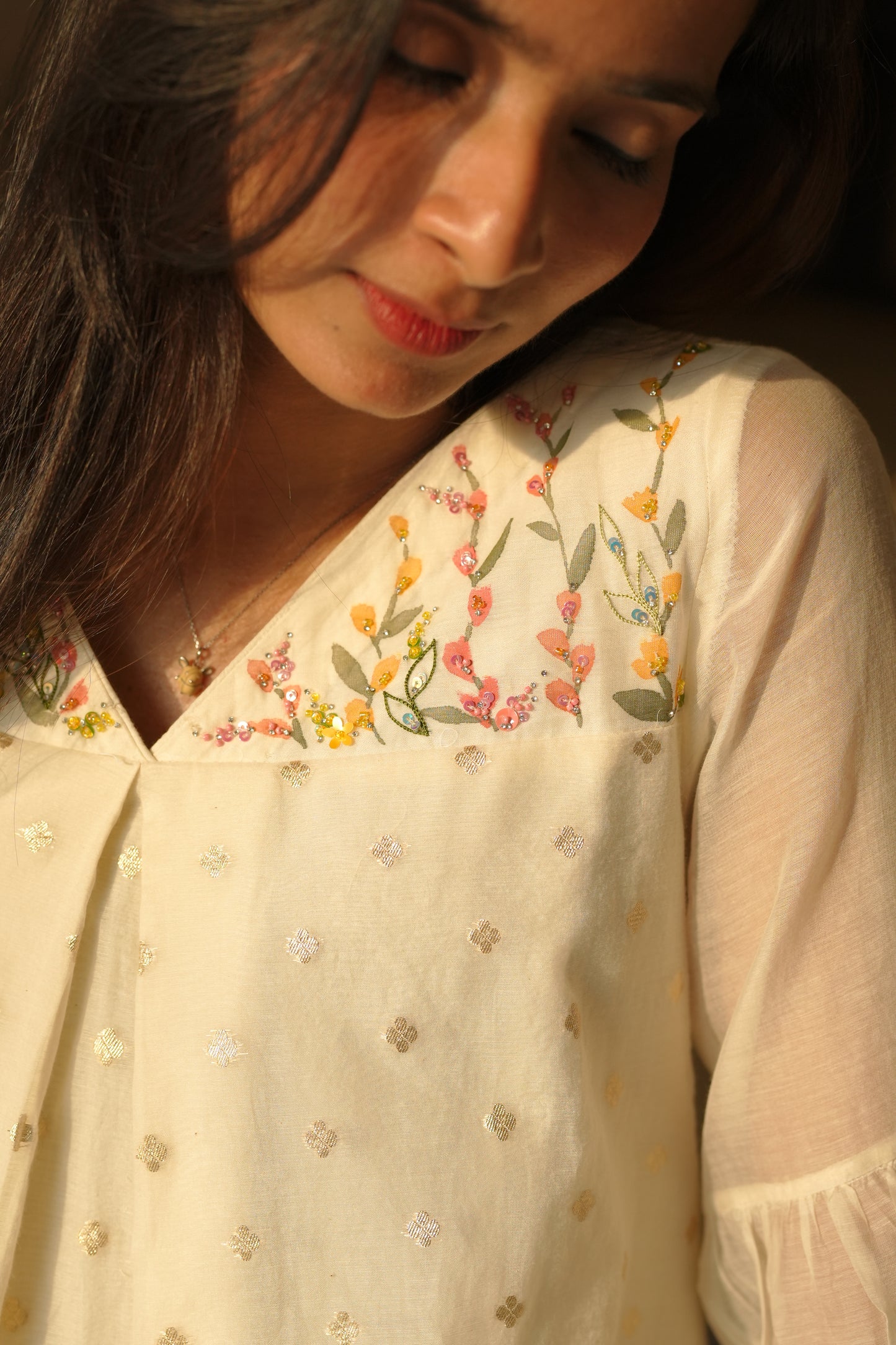 Off white painted chanderi frock