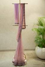 Pink Net Fabric Hand Embroidered Saree