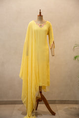 Yellow Viscose Georgette Semi Stitched Salwar Set