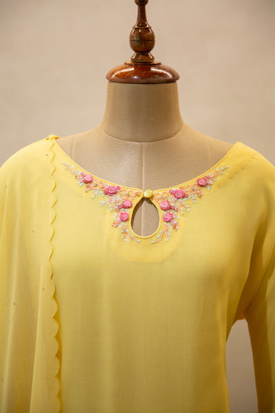 Yellow Viscose Georgette Semi Stitched Salwar Set