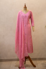 Pink Butterfly Silk Semi Stitched Salwar Set