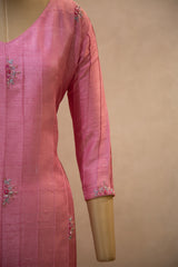 Pink Butterfly Silk Semi Stitched Salwar Set