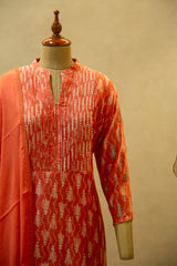 Printed Chanderi Semi Stitched Salwar Set