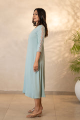 Hand Embroidered Coral Blue Kurti