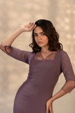 Paris Grape Shaded Georgette Slitted Party wear kurti with Yoke embellishments