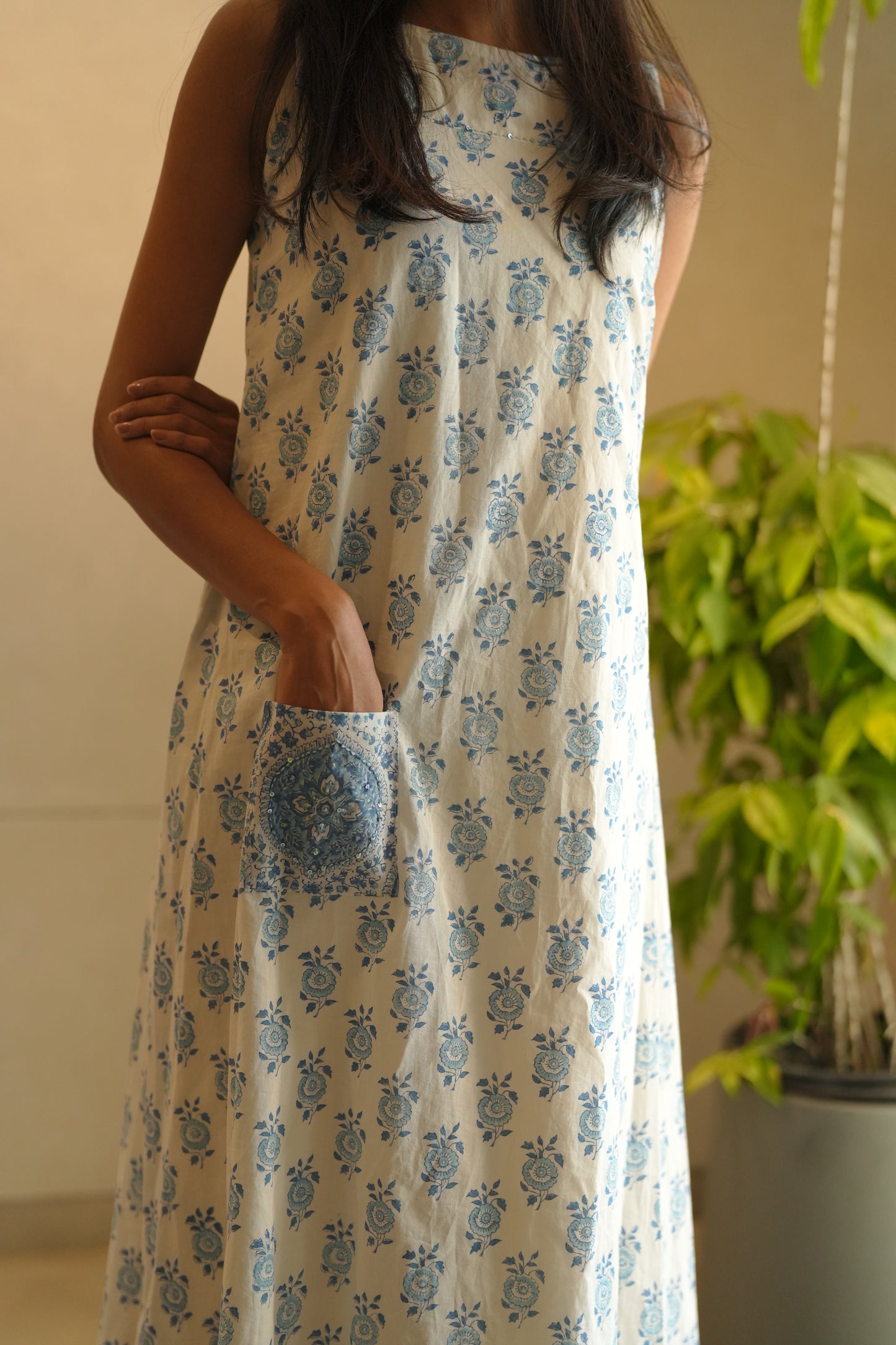 blue printed frock