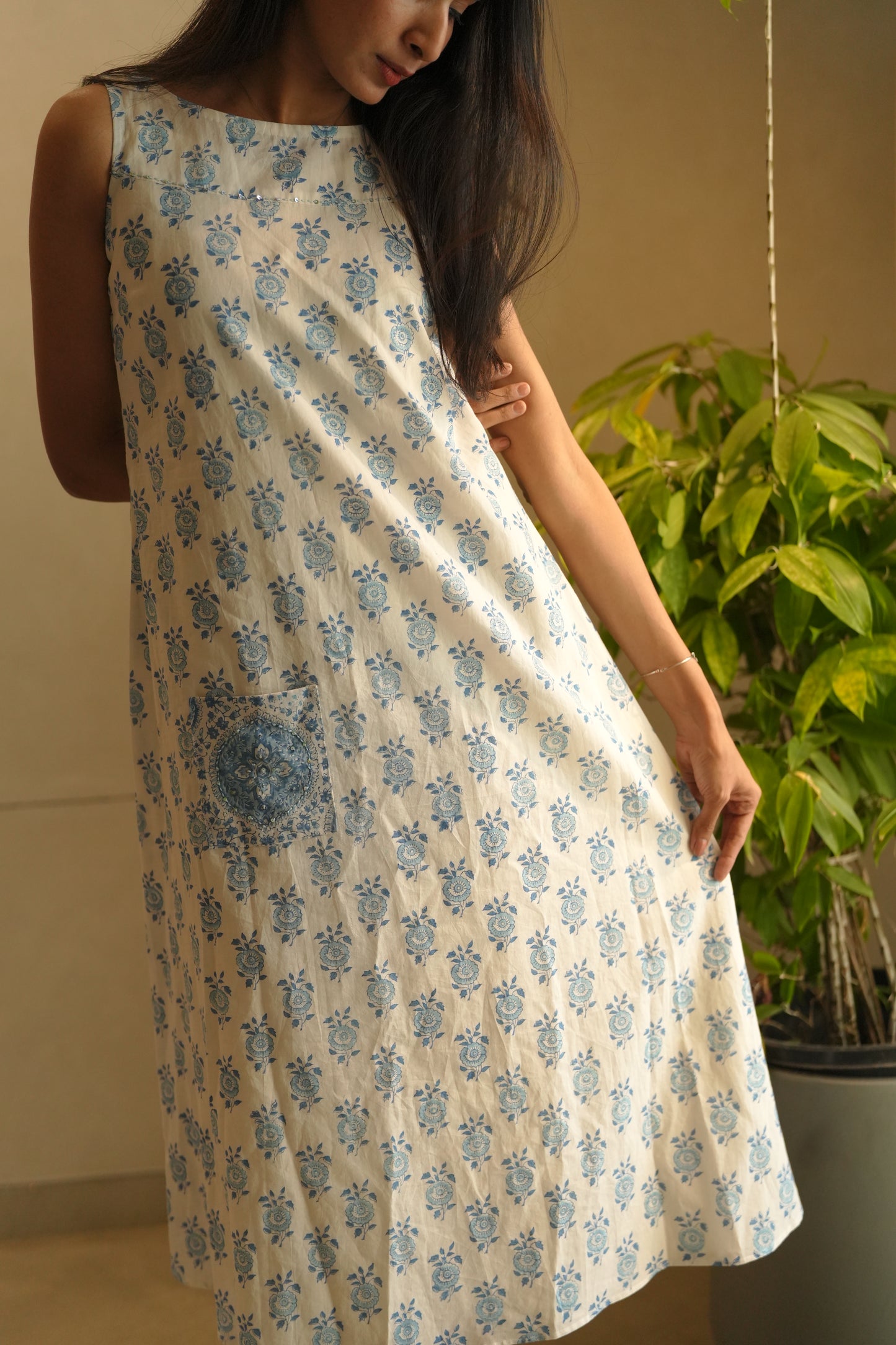 blue printed frock
