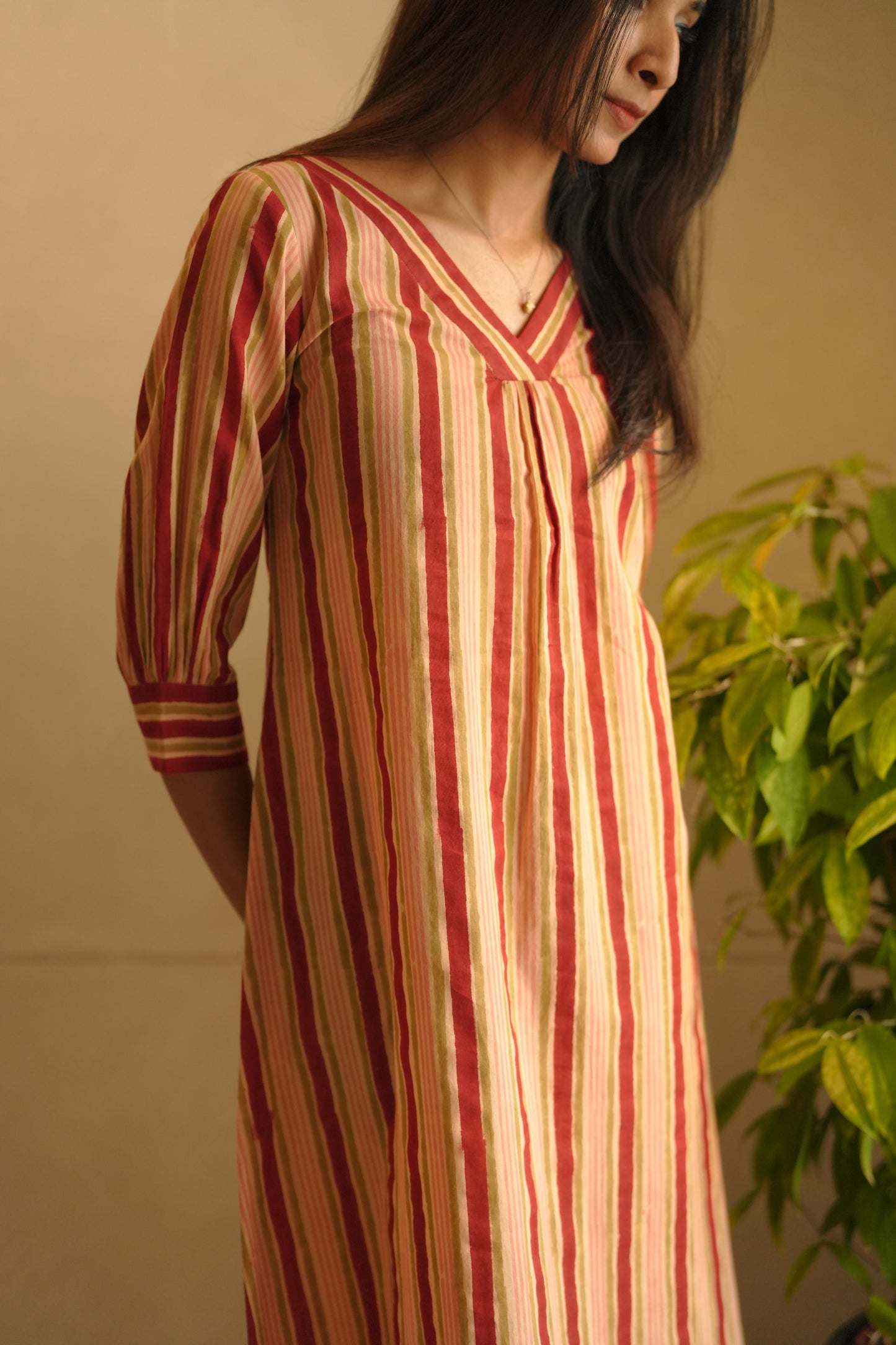 Peach striped cotton frock