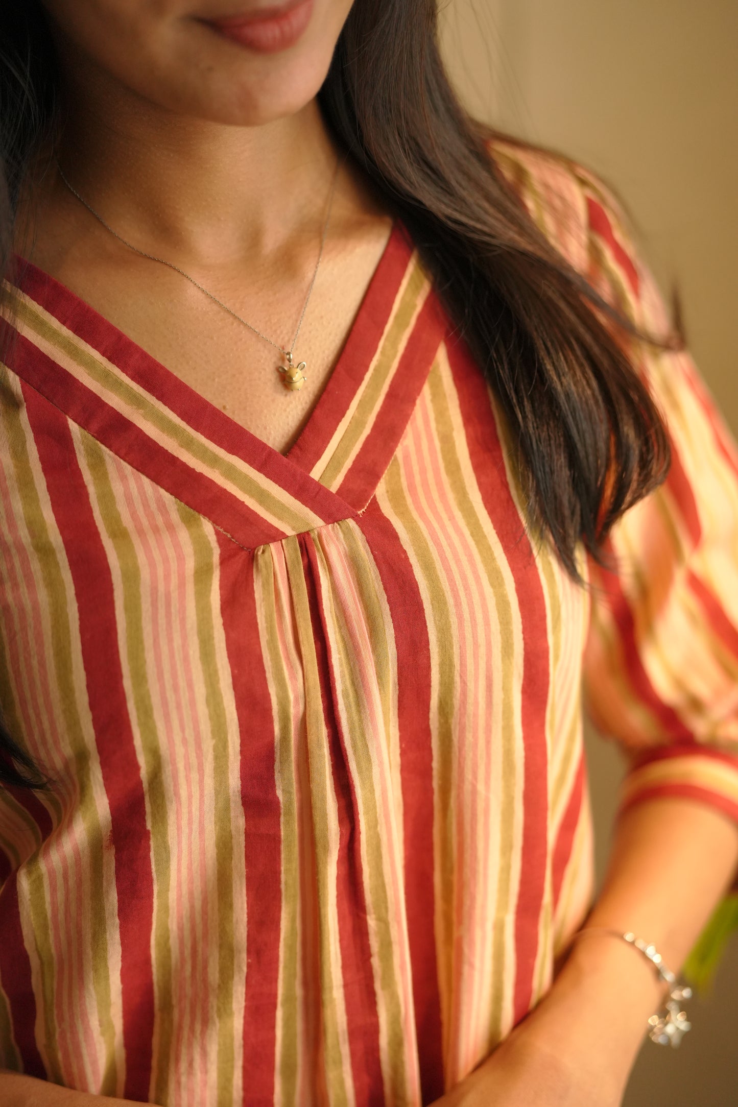 Peach striped cotton frock