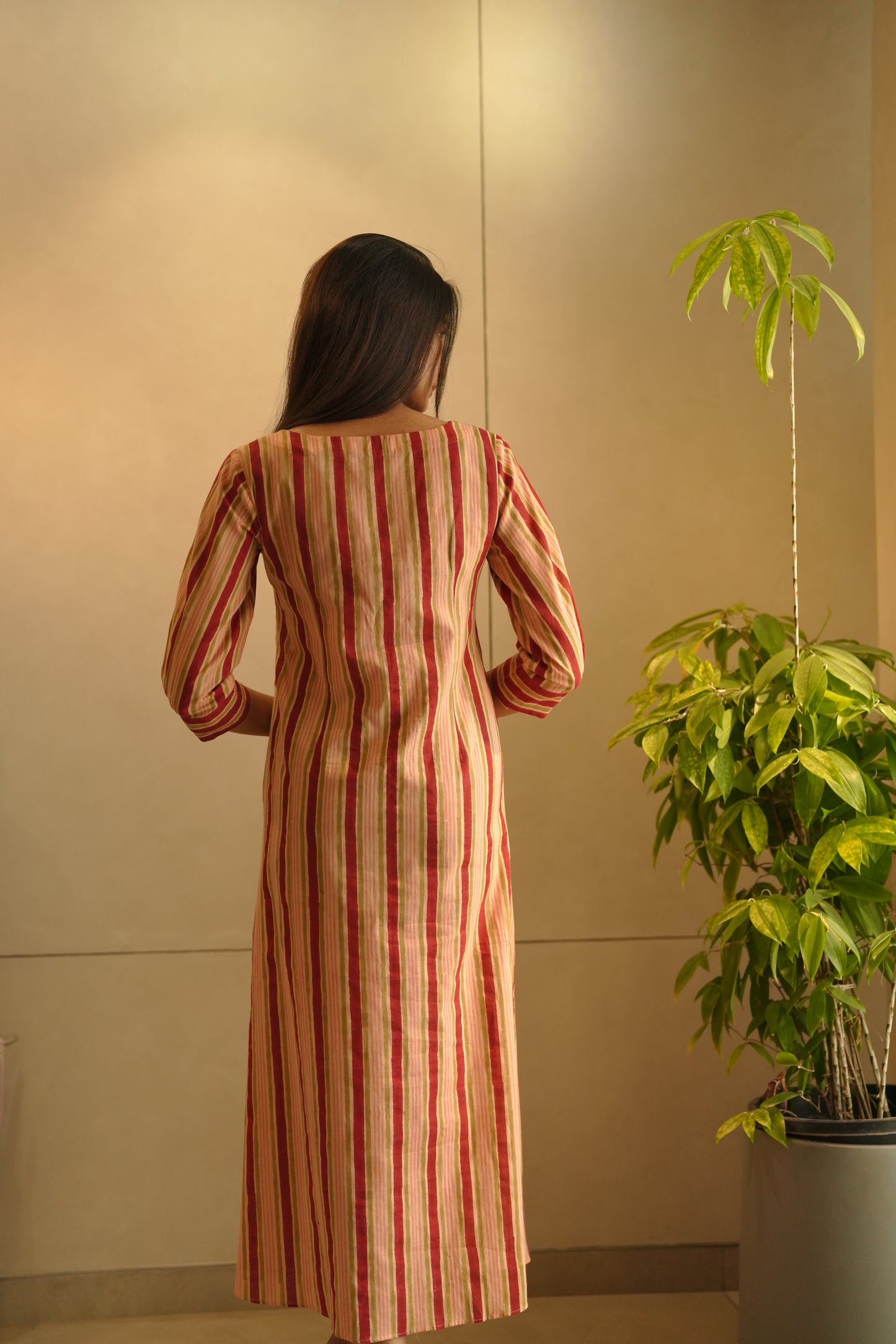 Peach striped cotton frock