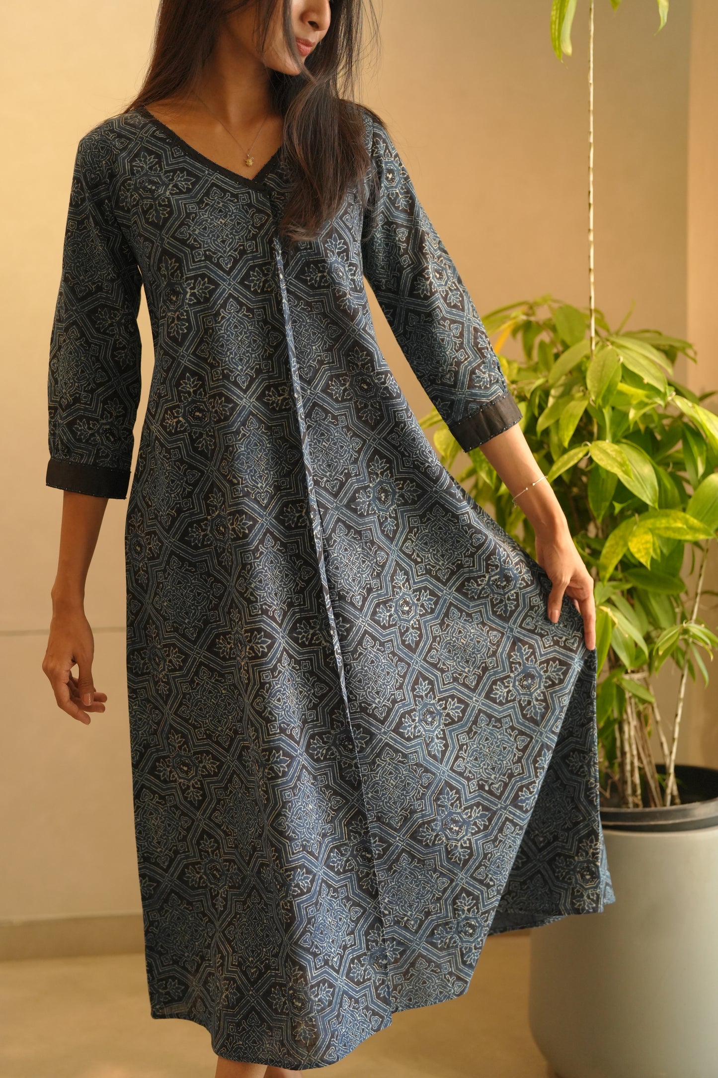 Blue Ajrakh Printed Frock