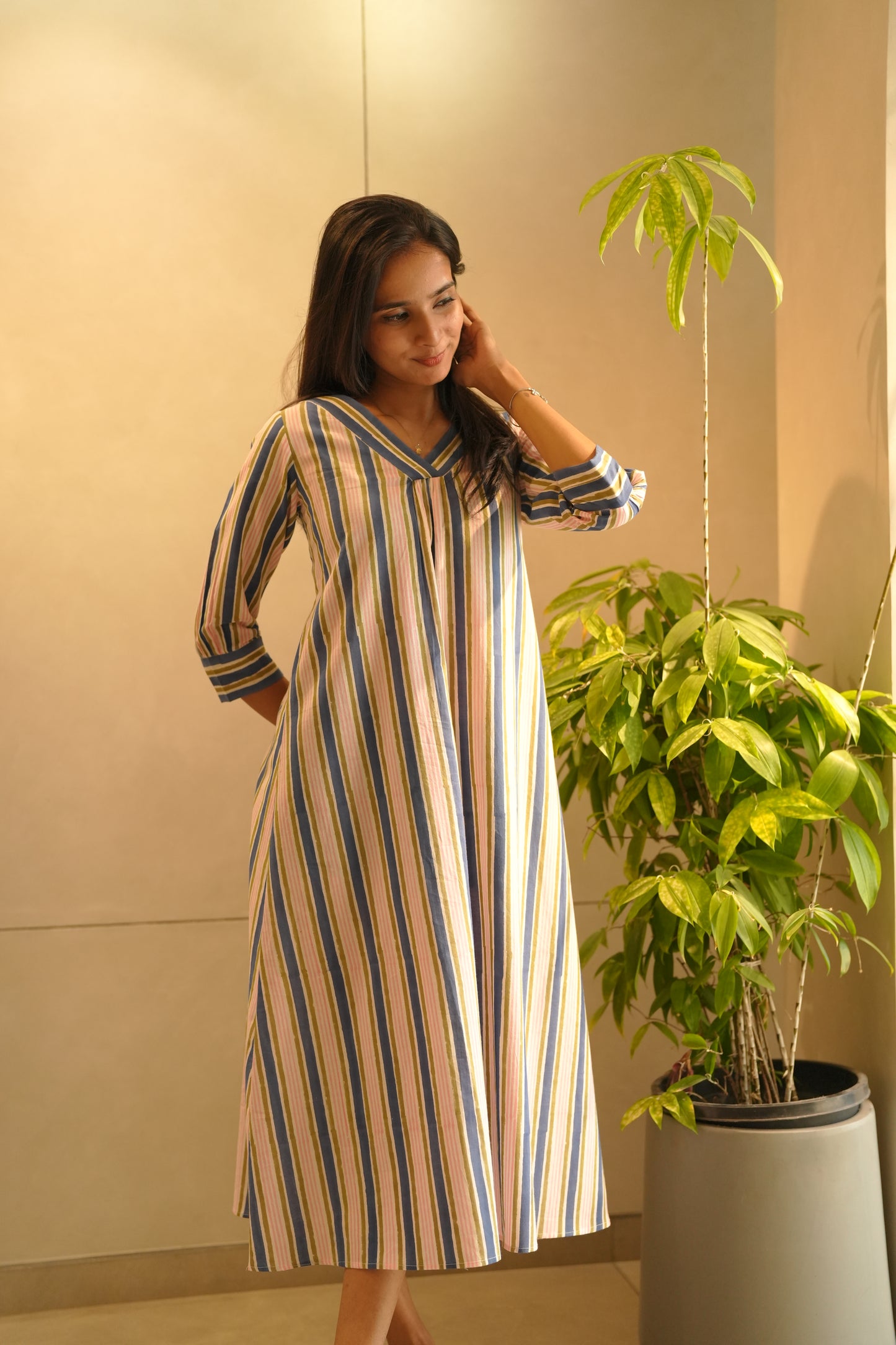 Multicolored striped cotton frock