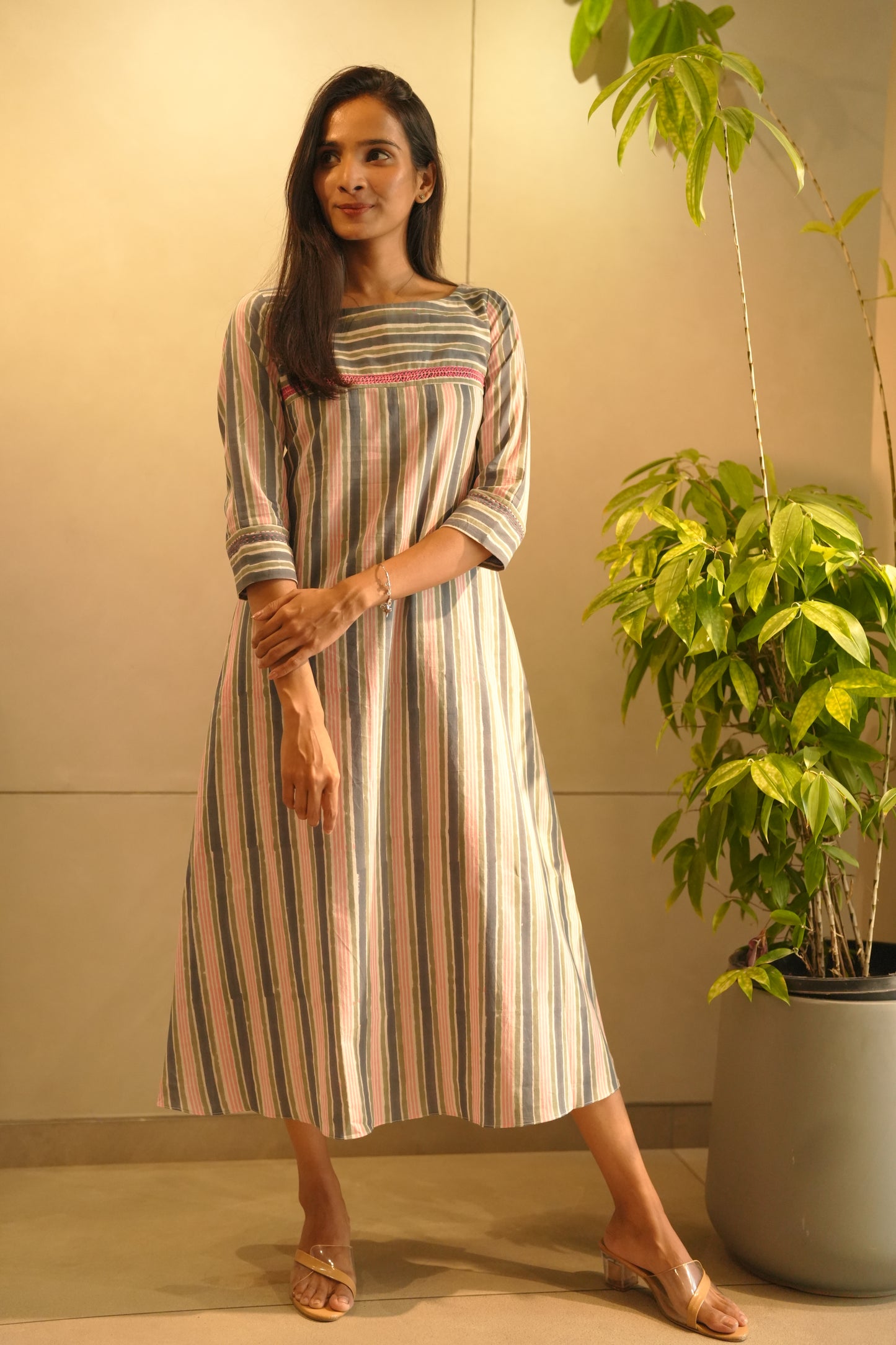 Multicolored striped cotton frock
