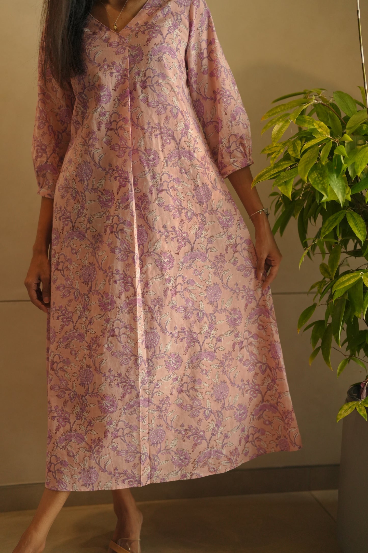 Pink floral printed frock