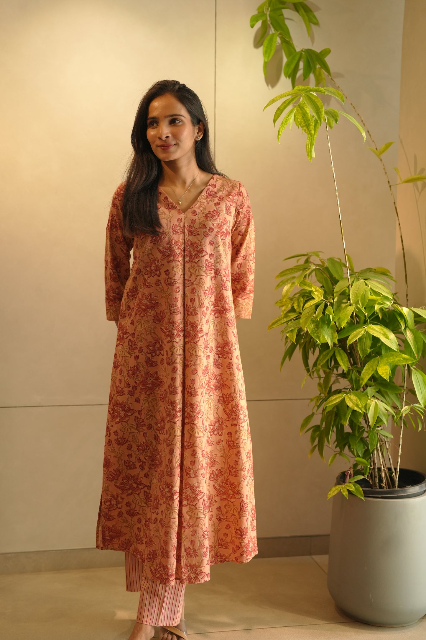 Floral printed dark peach co-ord set