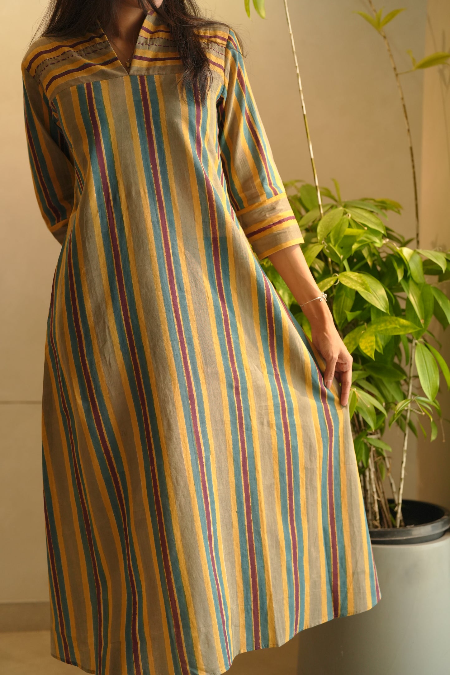 Multicolored striped cotton frock