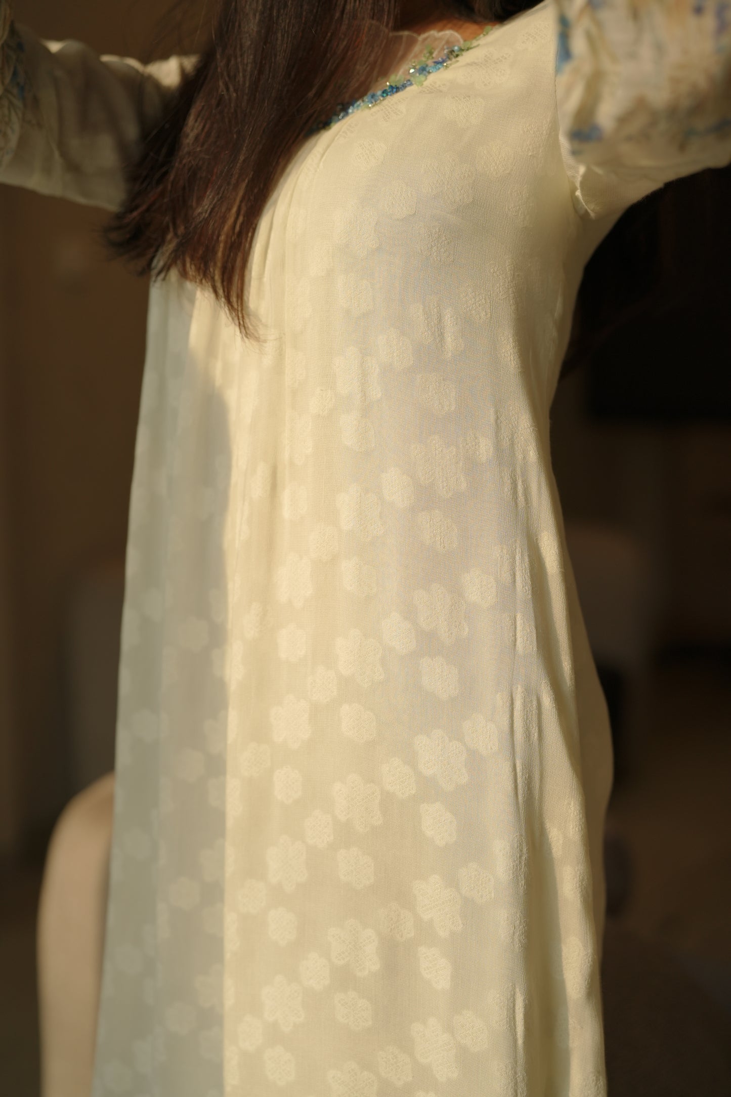 pale pistachio with blue florals frock