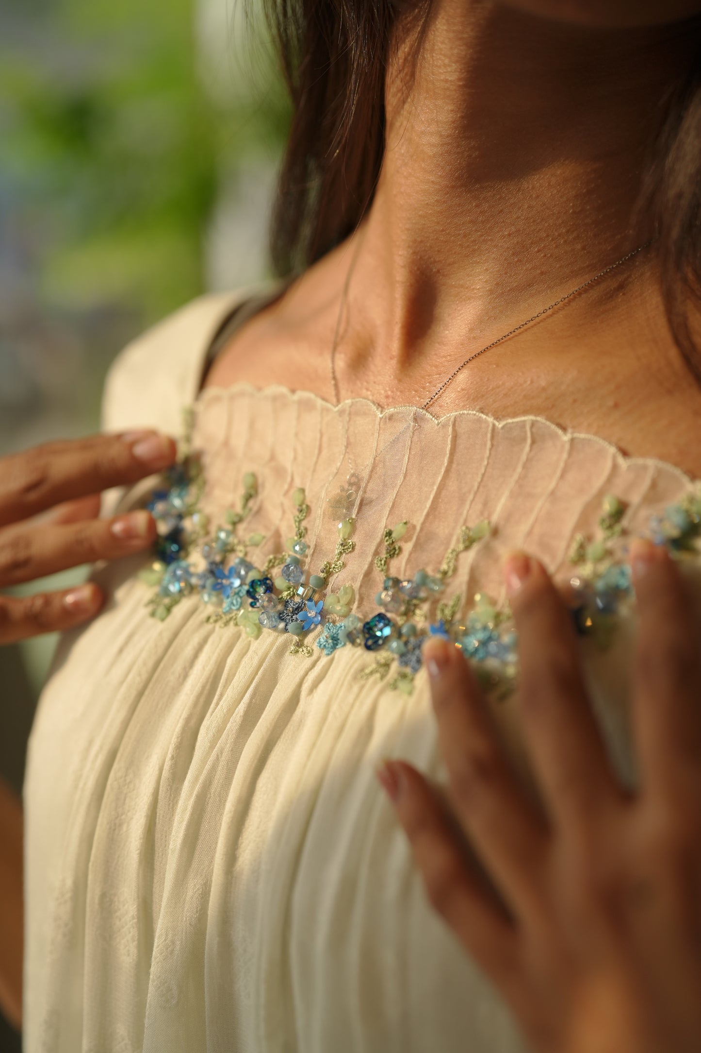 pale pistachio with blue florals frock