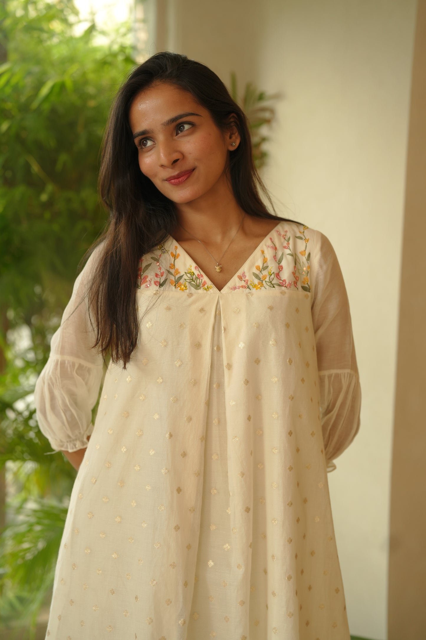 Off white painted chanderi frock